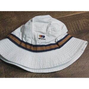 Brixton White Bucket Hat Striped Band Logo Patch S/M Mens Womens Streetwear